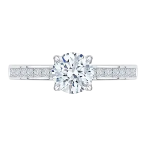 14K White Gold Cut Round Diamond Cathedral Style Engagement Ring (Semi Mount)