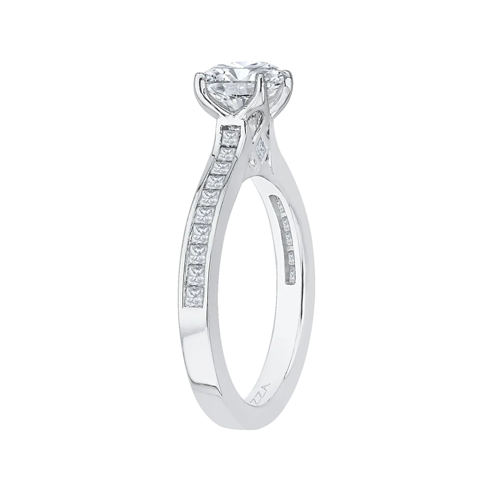 14K White Gold Cut Round Diamond Cathedral Style Engagement Ring (Semi Mount)