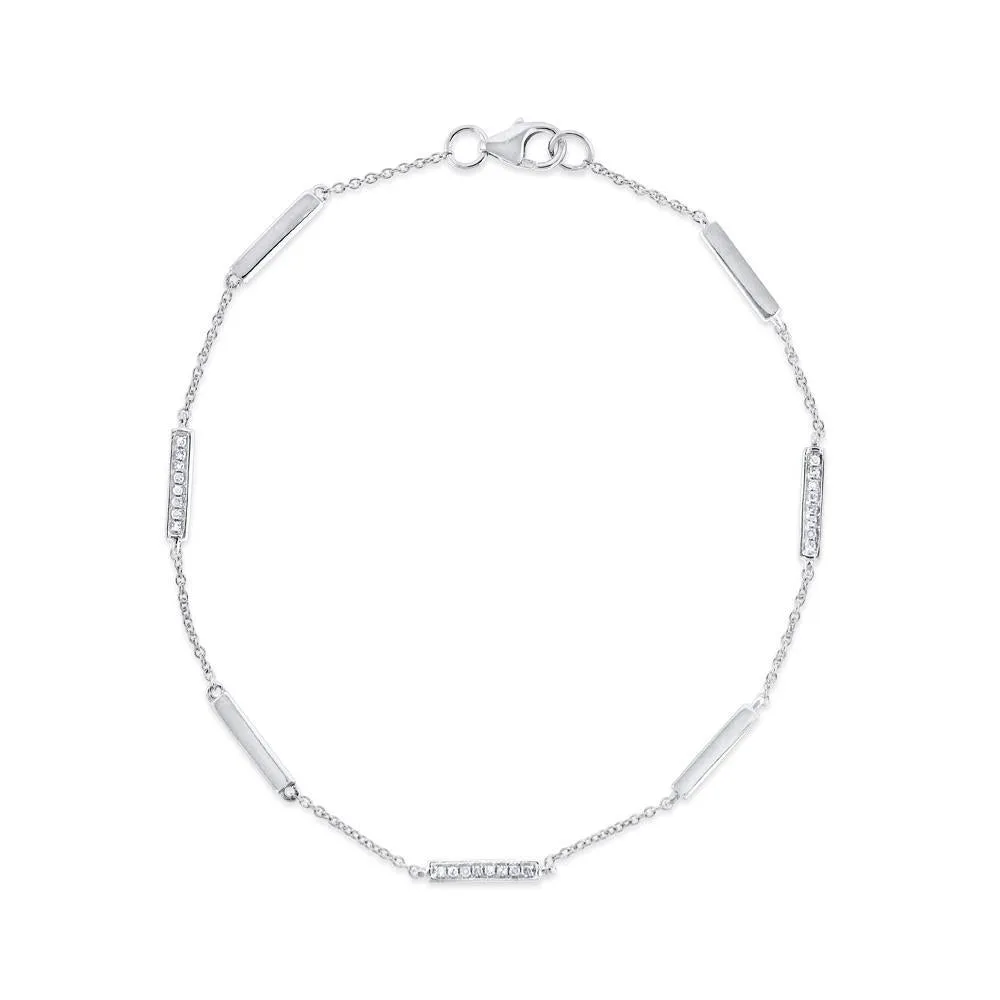 14k White Gold Diamond Bar Bracelet