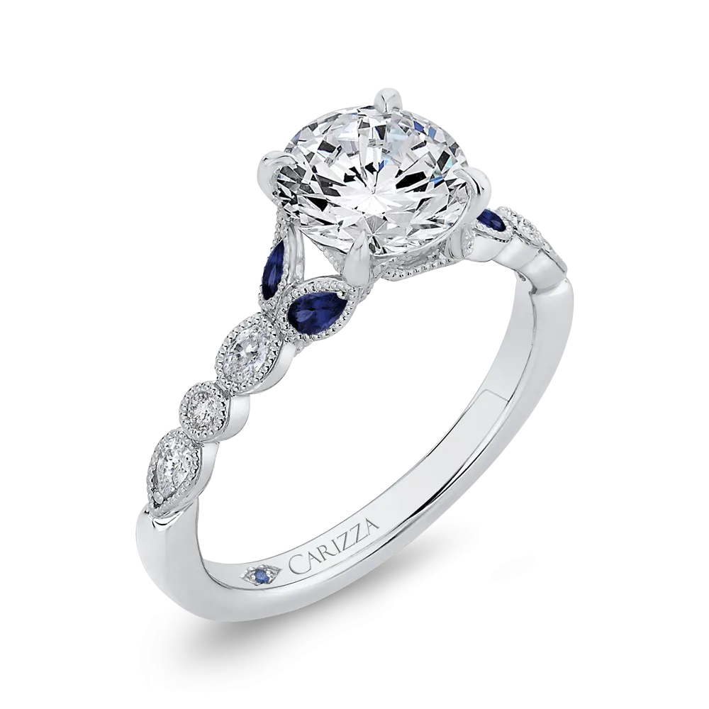 14K White Gold Round Diamond Engagement Ring with Sapphire (Semi Mount)