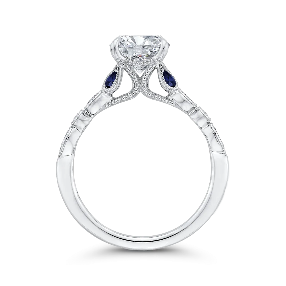 14K White Gold Round Diamond Engagement Ring with Sapphire (Semi Mount)