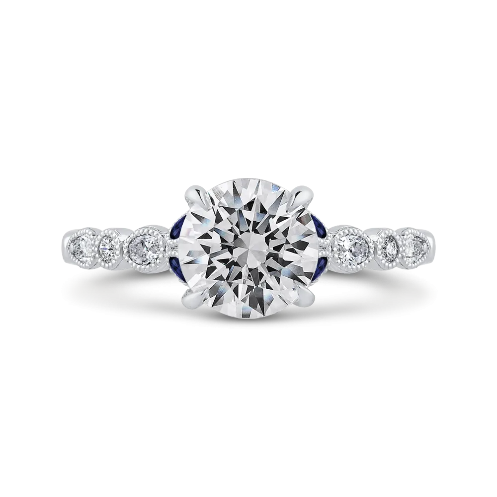 14K White Gold Round Diamond Engagement Ring with Sapphire (Semi Mount)
