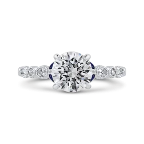 14K White Gold Round Diamond Engagement Ring with Sapphire (Semi Mount)