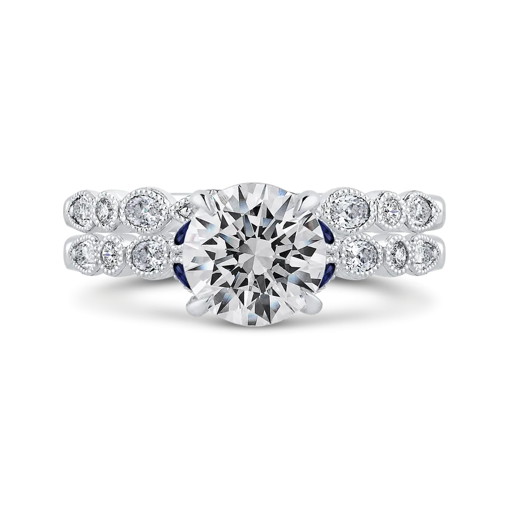 14K White Gold Round Diamond Engagement Ring with Sapphire (Semi Mount)