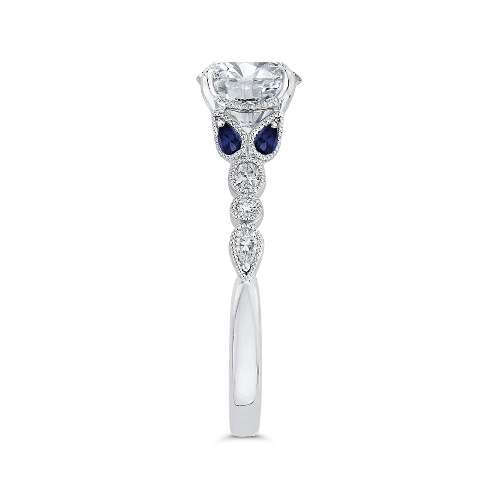 14K White Gold Round Diamond Engagement Ring with Sapphire (Semi Mount)