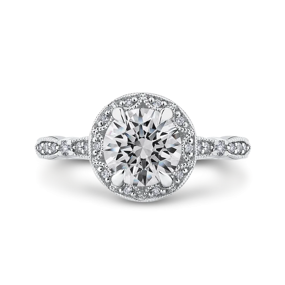 14K White Gold Round Diamond Halo Engagement Ring (Semi Mount)