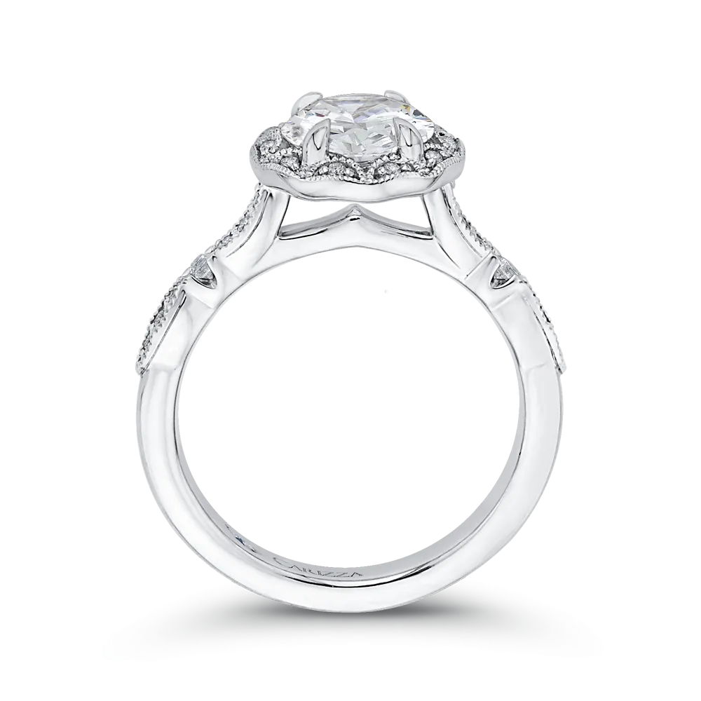 14K White Gold Round Diamond Halo Engagement Ring (Semi Mount)