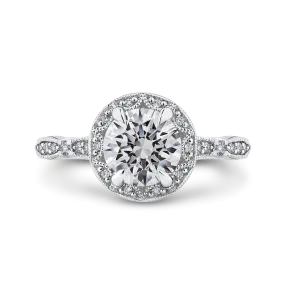 14K White Gold Round Diamond Halo Engagement Ring (Semi Mount)