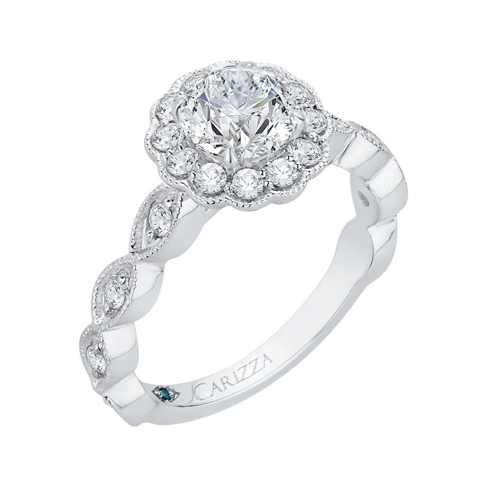 14K White Gold Round Diamond Halo Engagement Ring (Semi Mount)