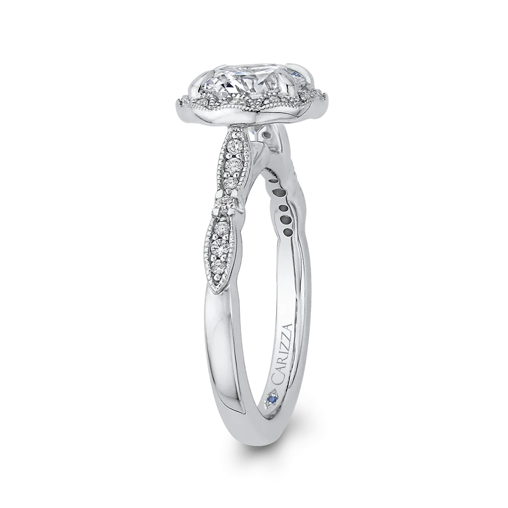 14K White Gold Round Diamond Halo Engagement Ring (Semi Mount)