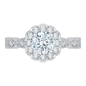 14K White Gold Round Diamond Halo Engagement Ring (Semi Mount)
