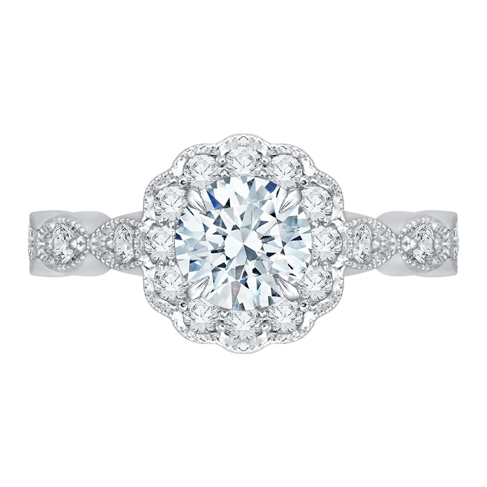 14K White Gold Round Diamond Halo Engagement Ring (Semi Mount)
