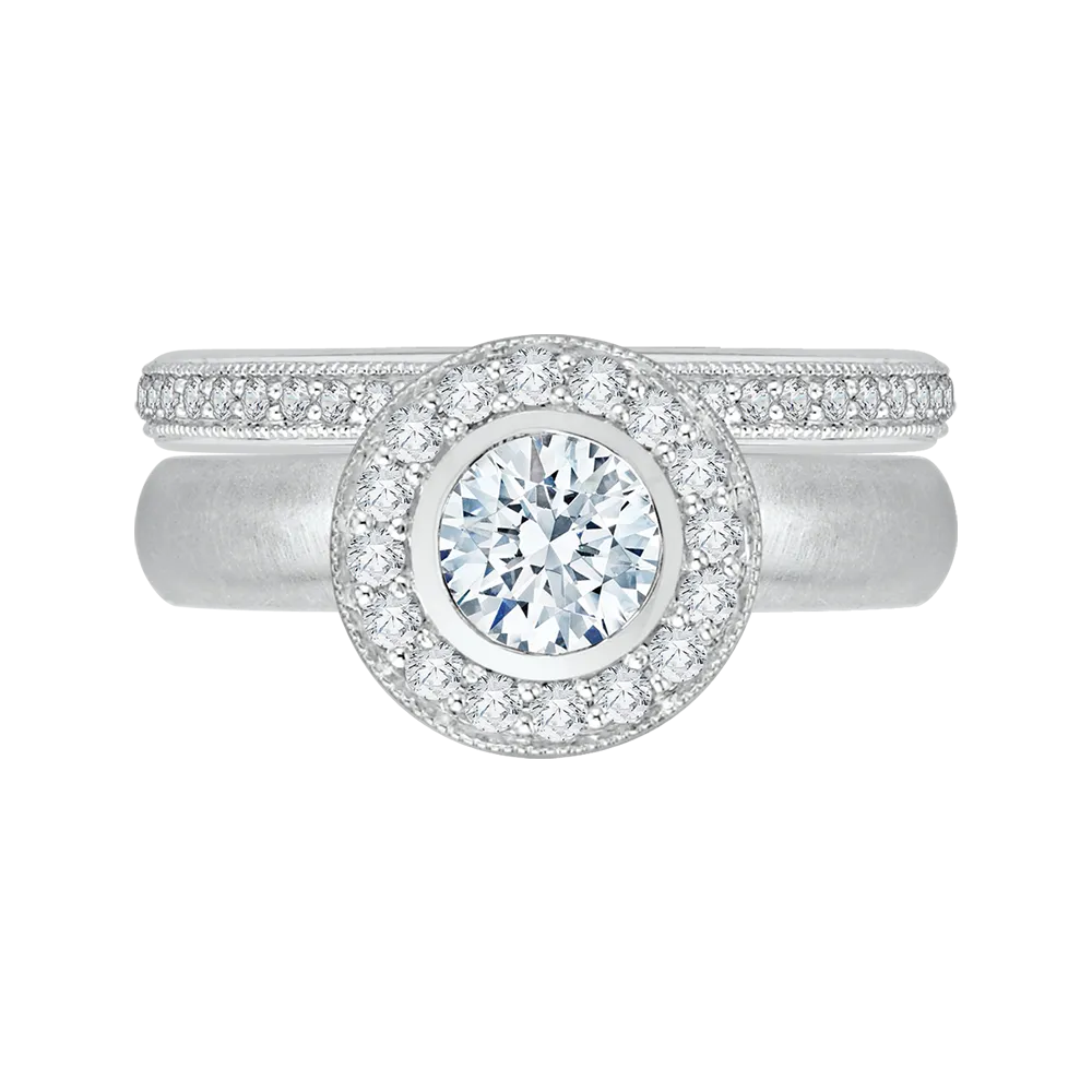 14K White Gold Round Diamond Halo Engagement Ring