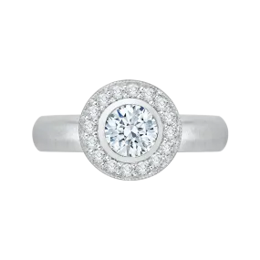 14K White Gold Round Diamond Halo Engagement Ring