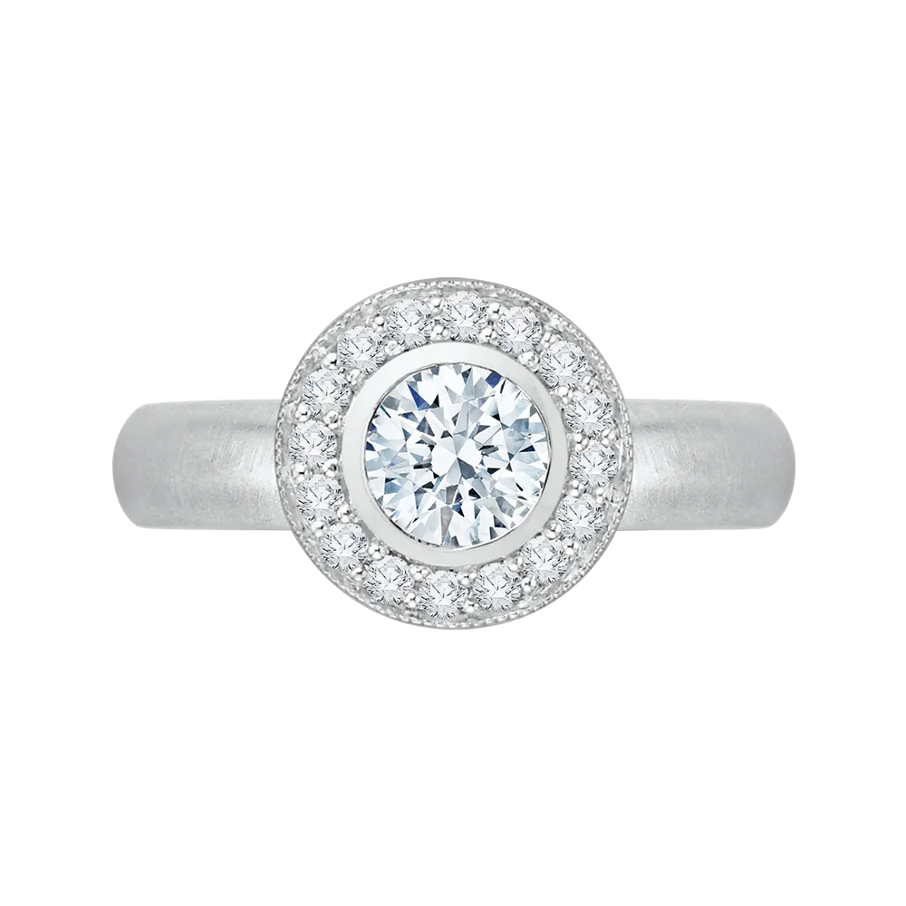 14K White Gold Round Diamond Halo Engagement Ring