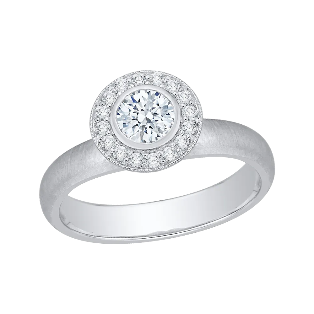 14K White Gold Round Diamond Halo Engagement Ring