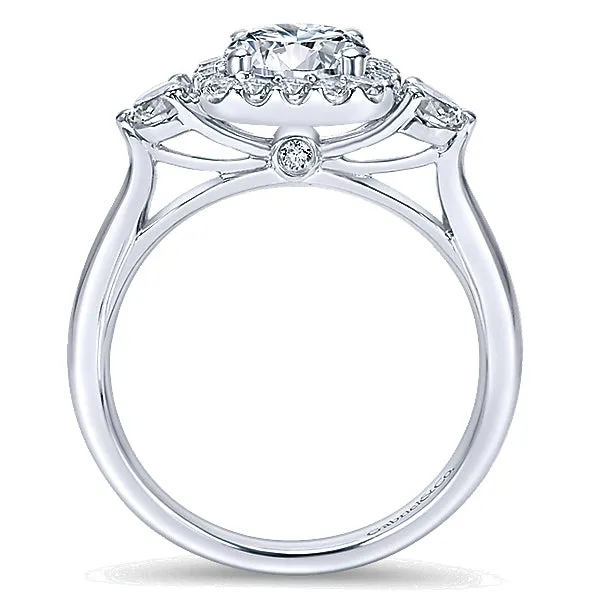 14K White Gold - Three Stone Diamond Halo Ring - J31766