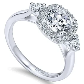 14K White Gold - Three Stone Diamond Halo Ring - J31766