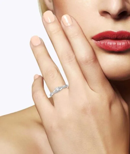 14K White Gold Twist Diamond Engagement Ring