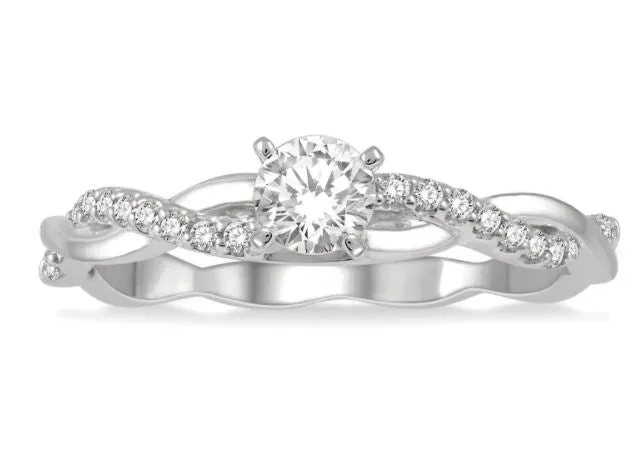14K White Gold Twist Diamond Engagement Ring