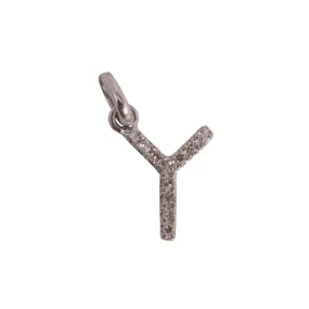 14K White Letter Y Diamond Charm 4pts 8mm