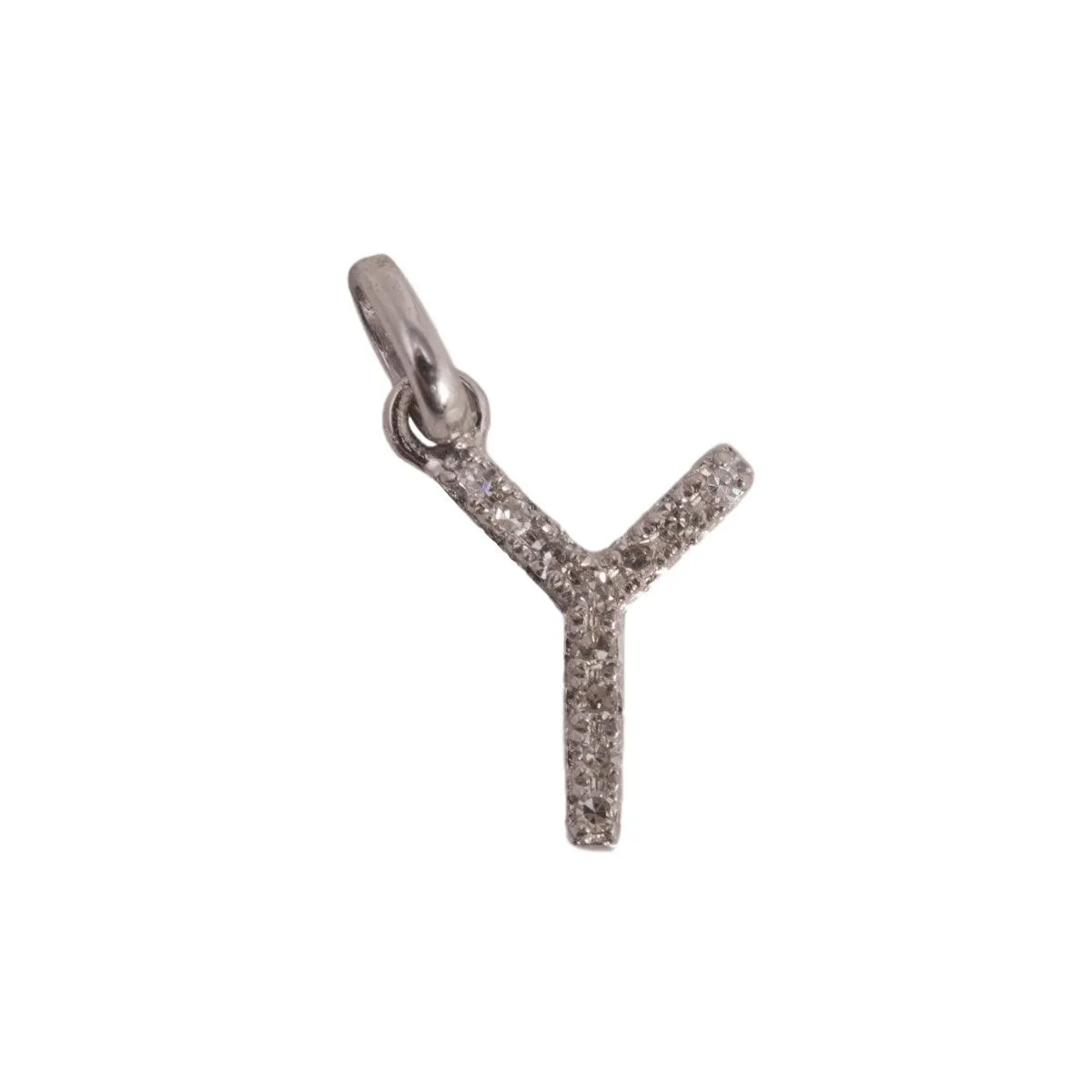 14K White Letter Y Diamond Charm 4pts 8mm
