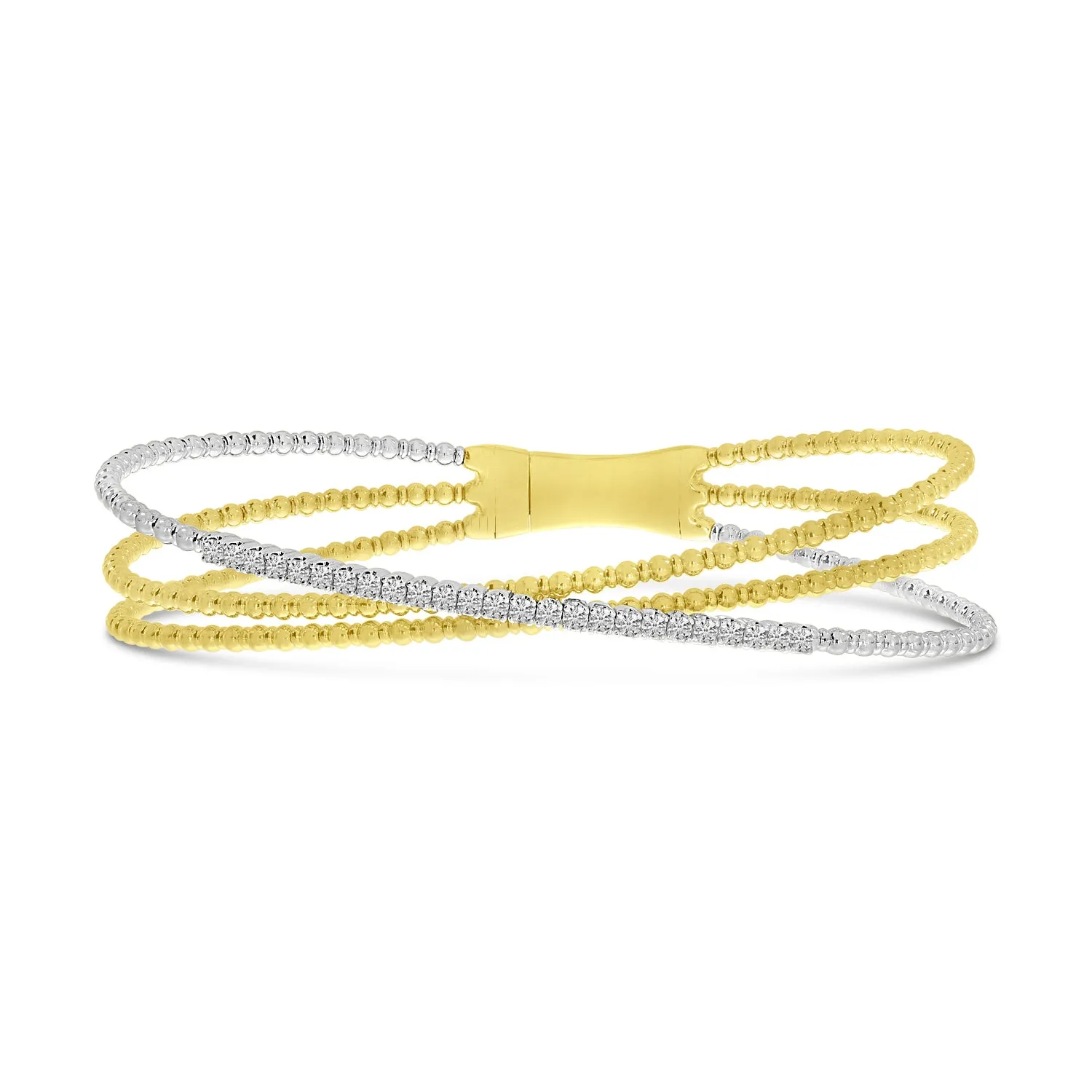 14K Yellow & White Gold 0.47cttw. Diamond Triple Strand Flexible Bracelet