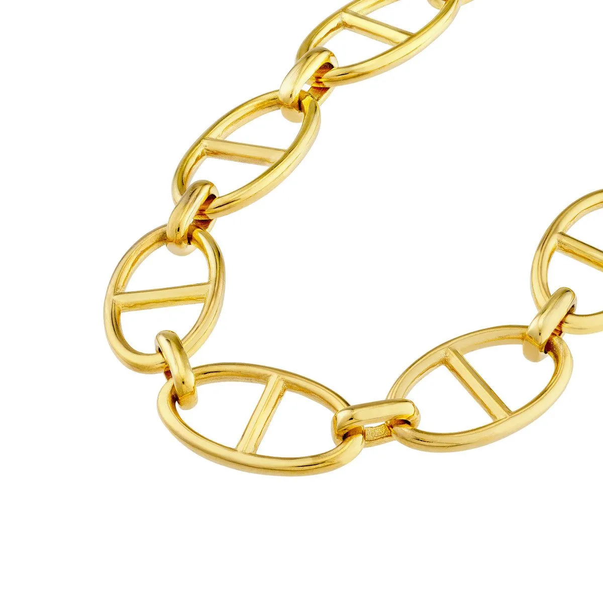 14K Yellow Gold Diamond Pear Lock Oval Link Bracelet