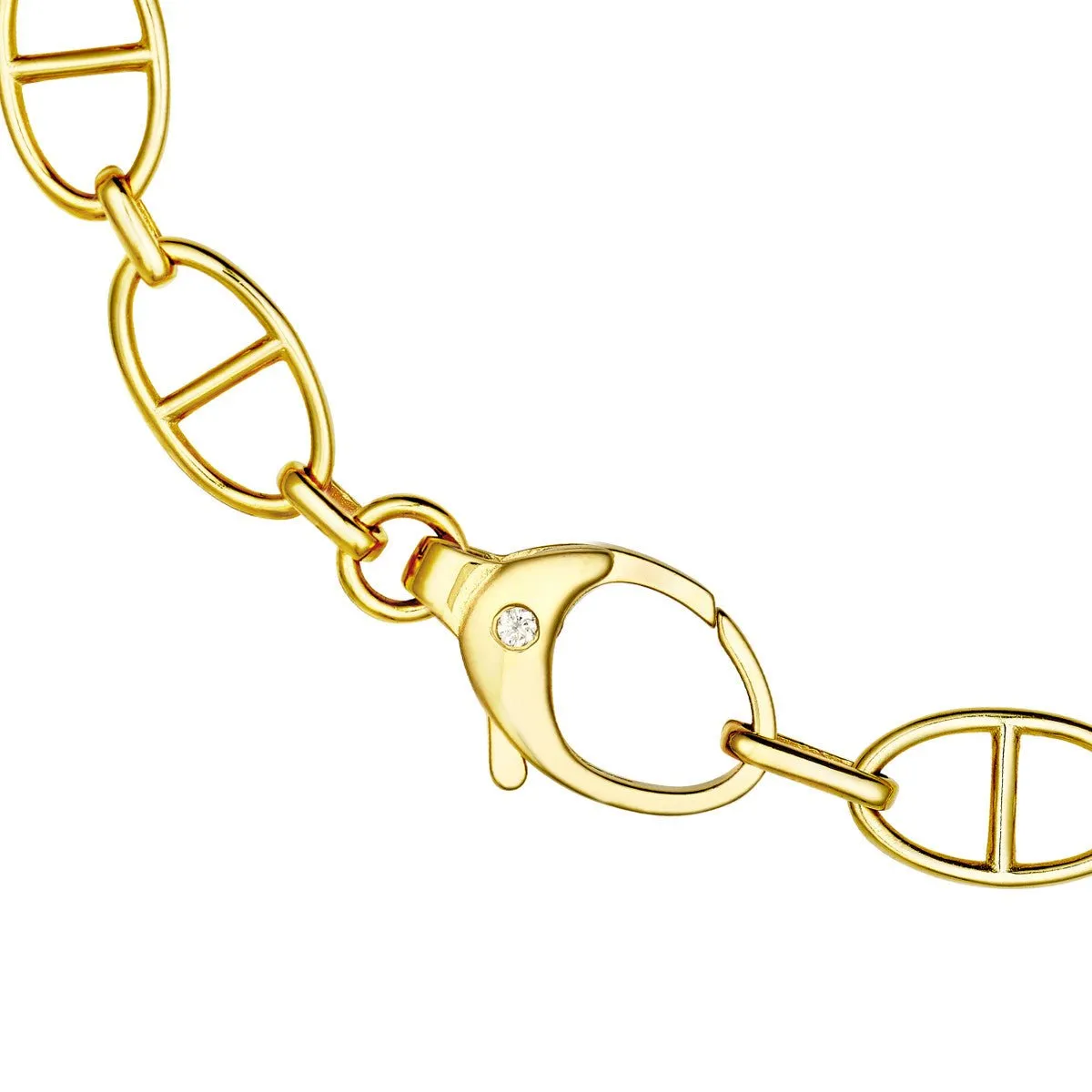 14K Yellow Gold Diamond Pear Lock Oval Link Bracelet