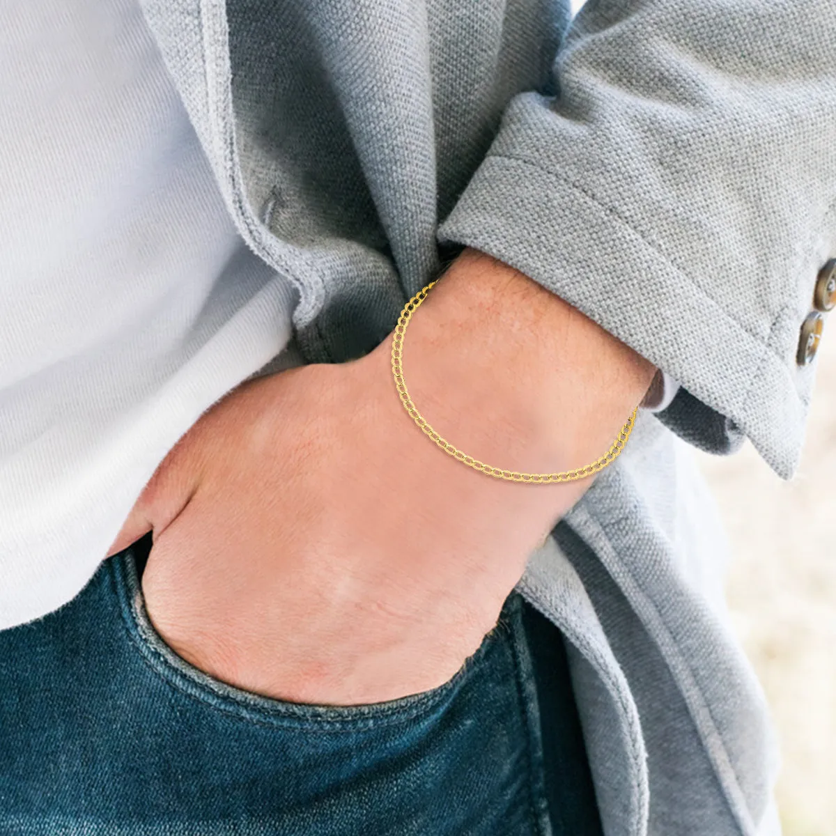 14K Yellow Gold Filled 3.3Mm Curb Link Bracelet With Lobster Clasp