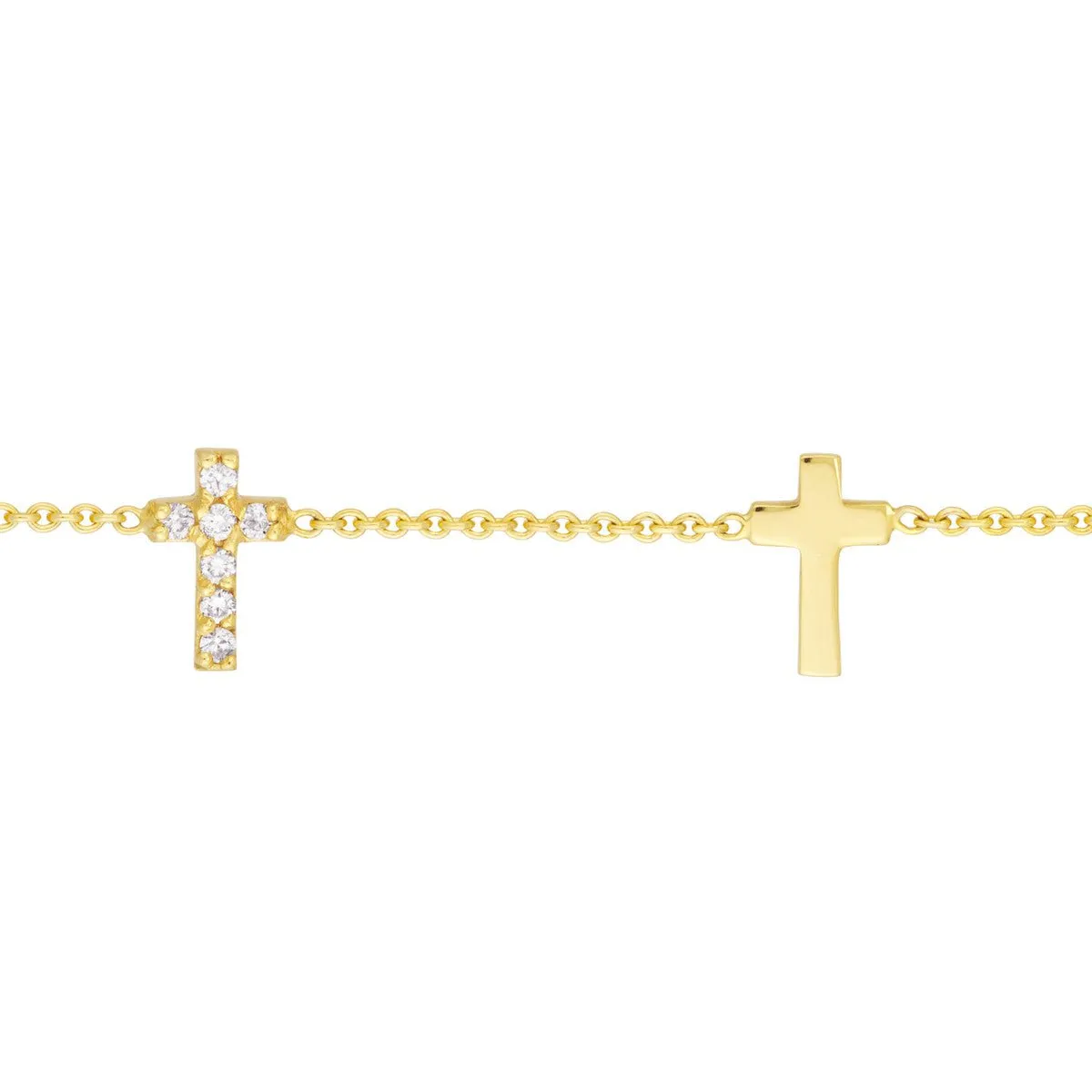 14K Yellow Gold Triple Cross with Diamond Bracelet