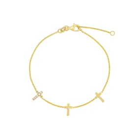 14K Yellow Gold Triple Cross with Diamond Bracelet