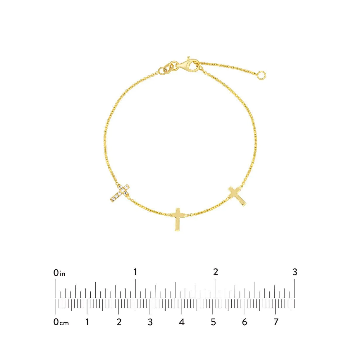14K Yellow Gold Triple Cross with Diamond Bracelet