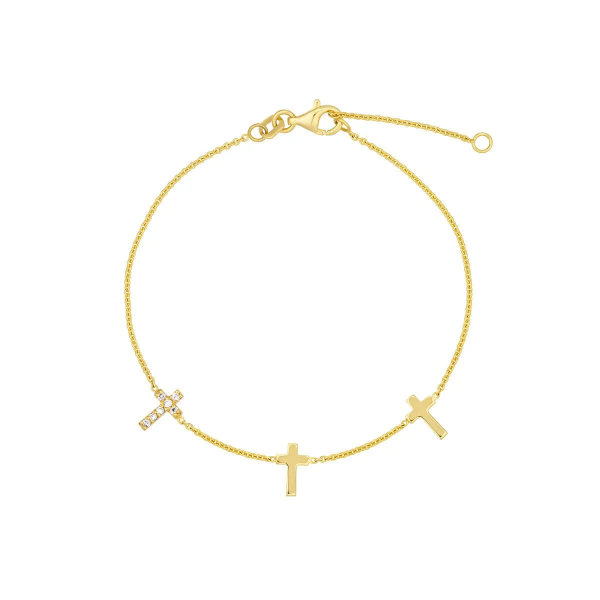 14K Yellow Gold Triple Cross with Diamond Bracelet