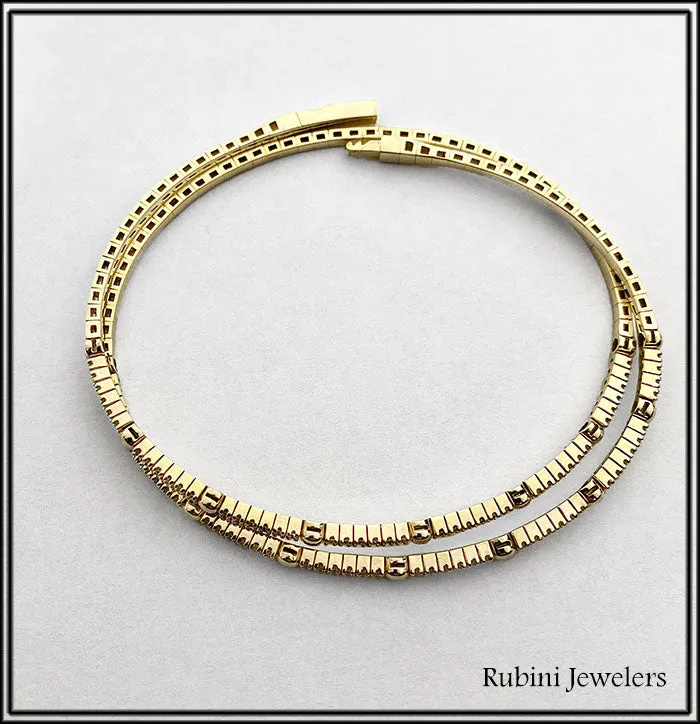14Kt Yellow Gold Double Flexible Bangle Bracelet with Diamonds