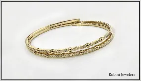14Kt Yellow Gold Double Flexible Bangle Bracelet with Diamonds
