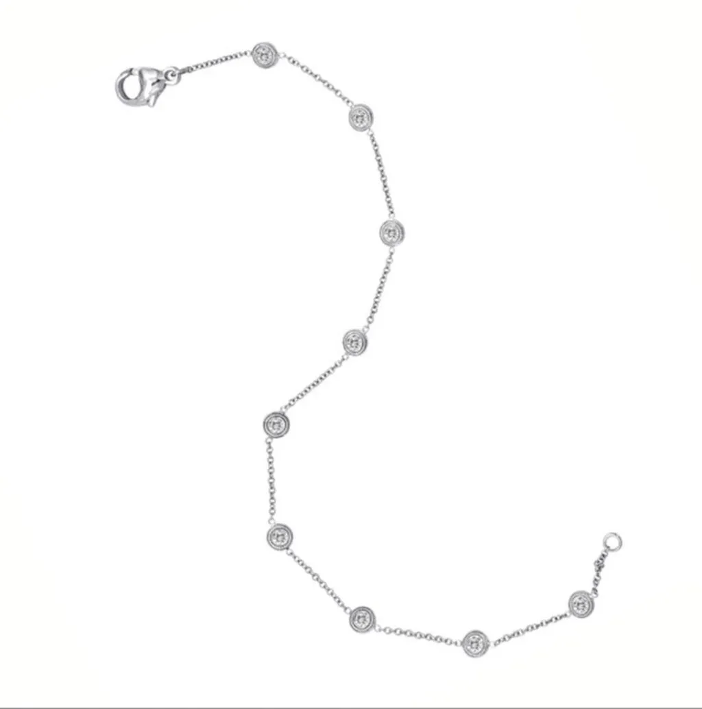 14KW 9 Stone Diamond By The Yard Bracelet w/ 0.50 ctw, 7" Chain