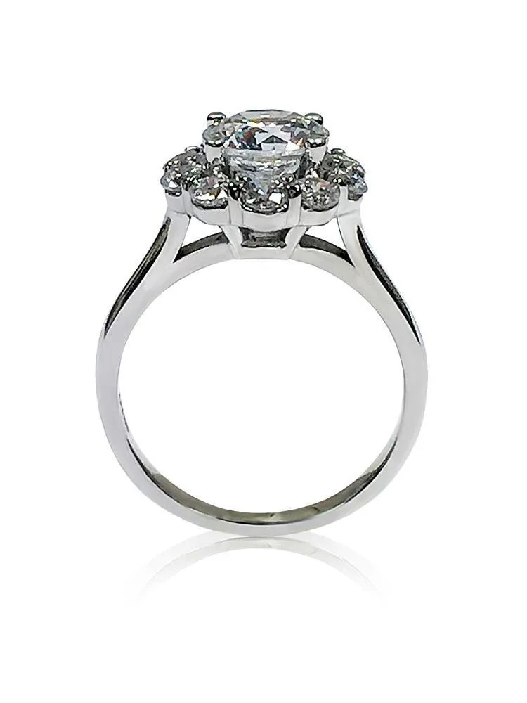 1.5 Carat High Quality Round Cubic Zirconia Engagement Ring Larger Stones Halo 14K W Gold