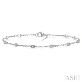 1/6 ctw Marquise Shape Mount Round Cut Diamond Station Bracelet in 10K White Gold