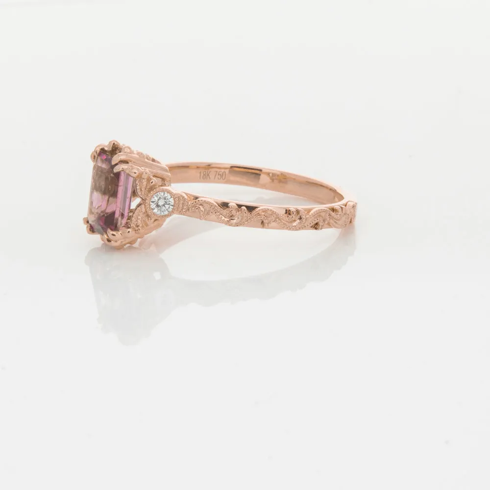 18ct Rose Gold Pink Tourmaline & Diamond Romanov Ring