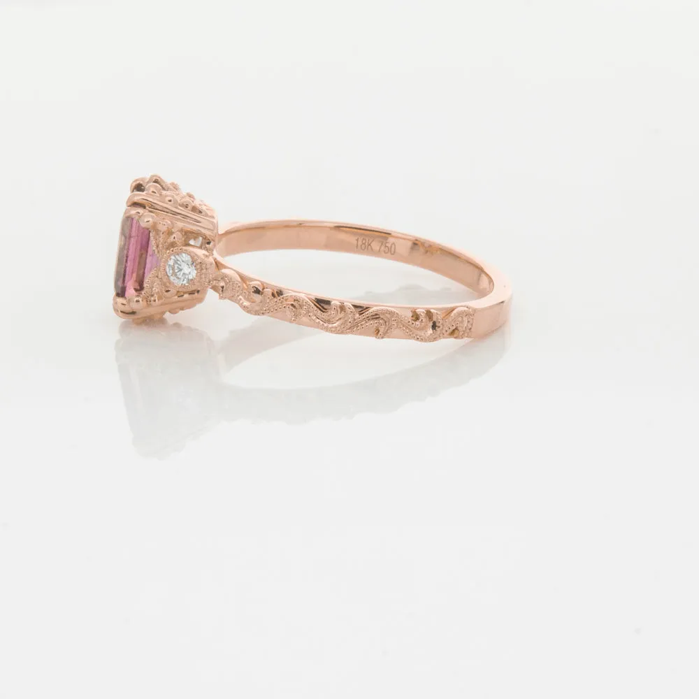 18ct Rose Gold Pink Tourmaline & Diamond Romanov Ring