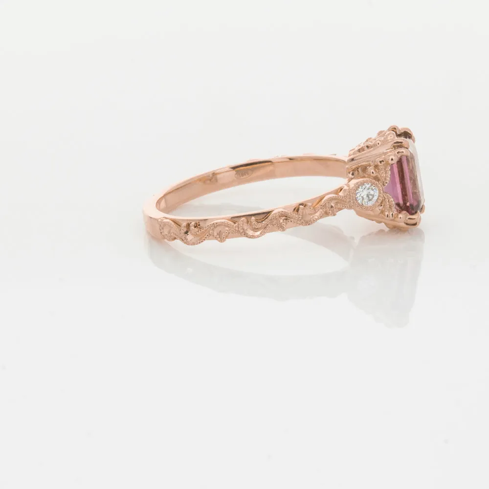 18ct Rose Gold Pink Tourmaline & Diamond Romanov Ring