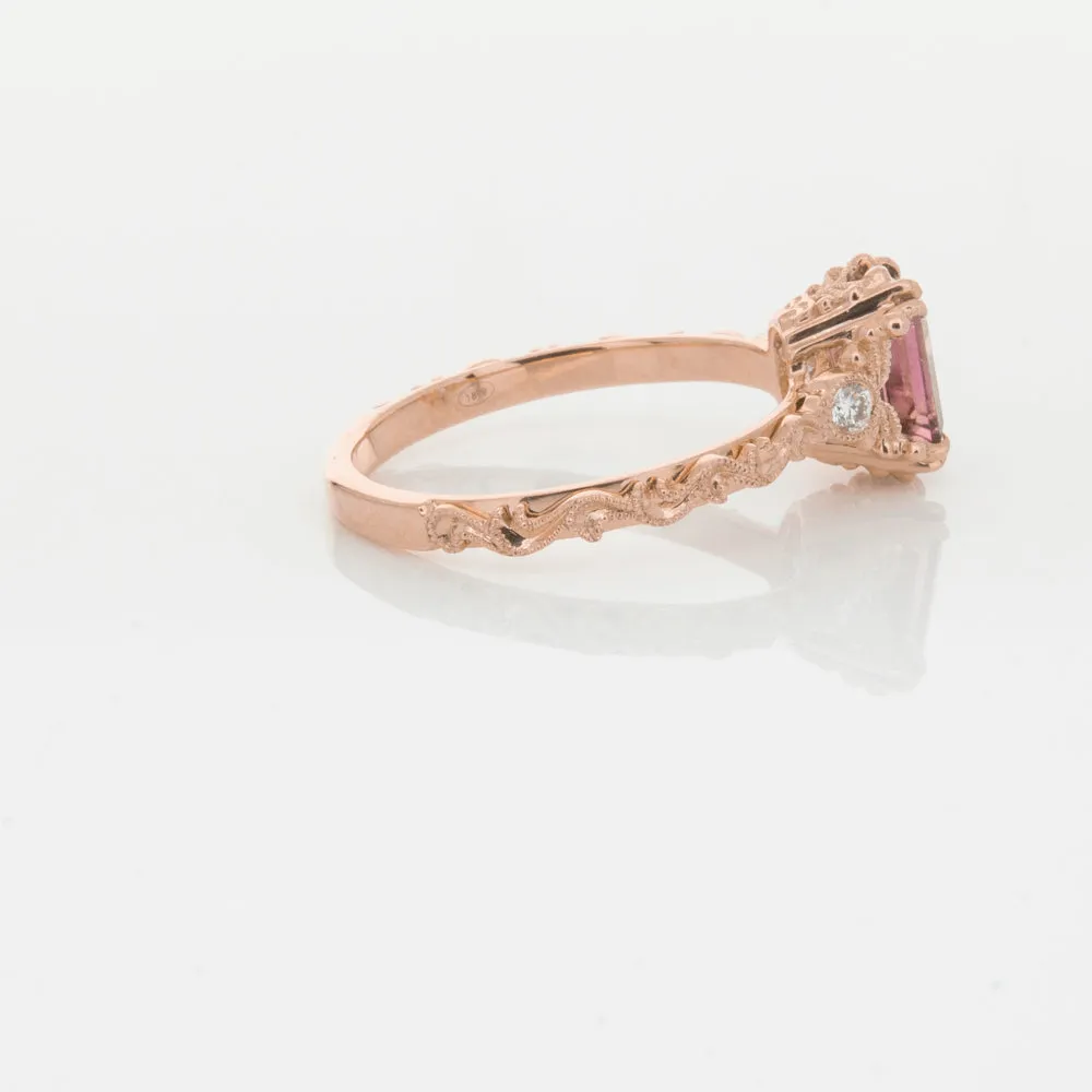 18ct Rose Gold Pink Tourmaline & Diamond Romanov Ring