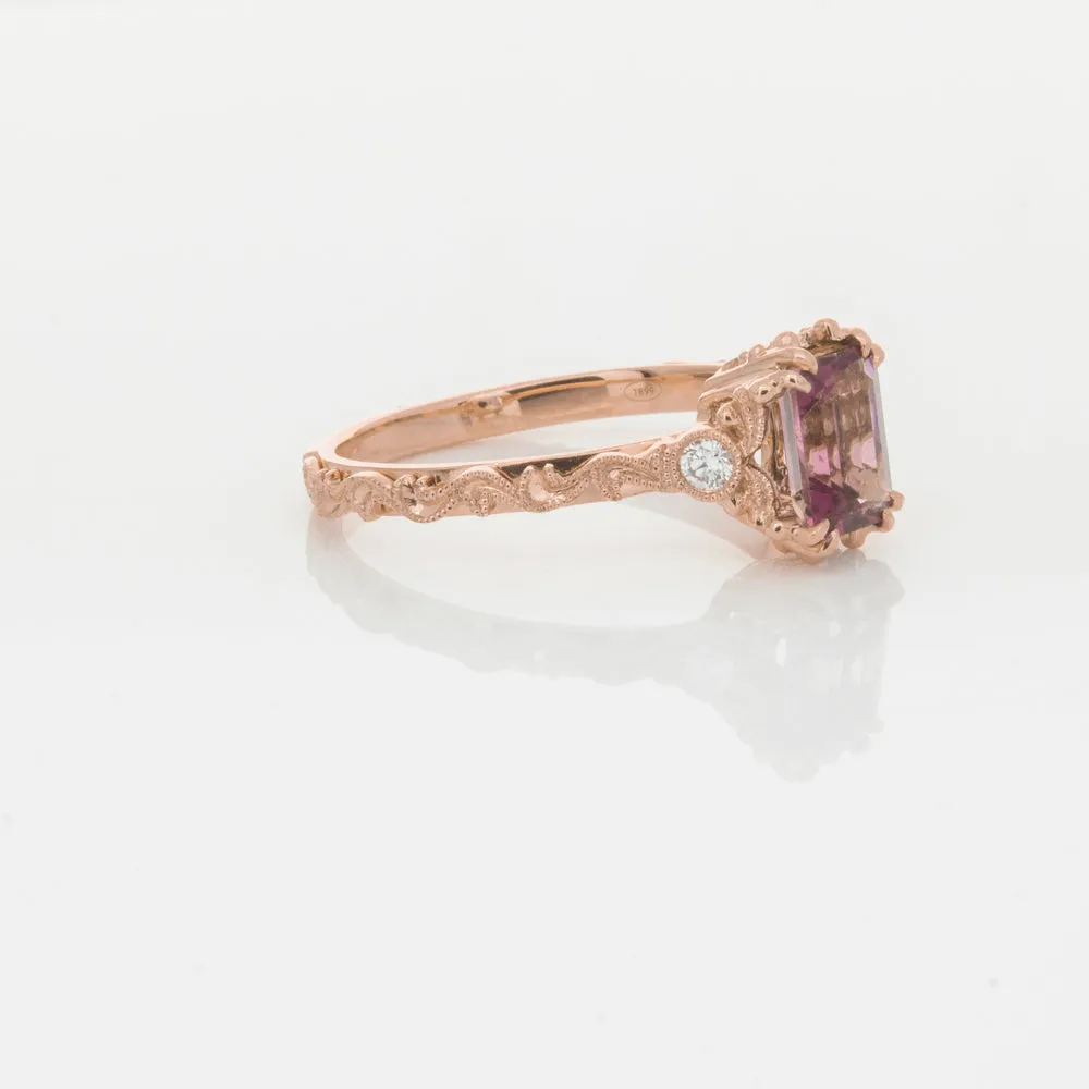 18ct Rose Gold Pink Tourmaline & Diamond Romanov Ring