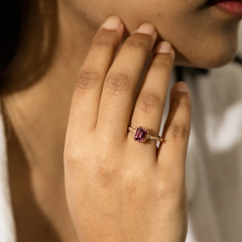18ct Rose Gold Pink Tourmaline & Diamond Romanov Ring