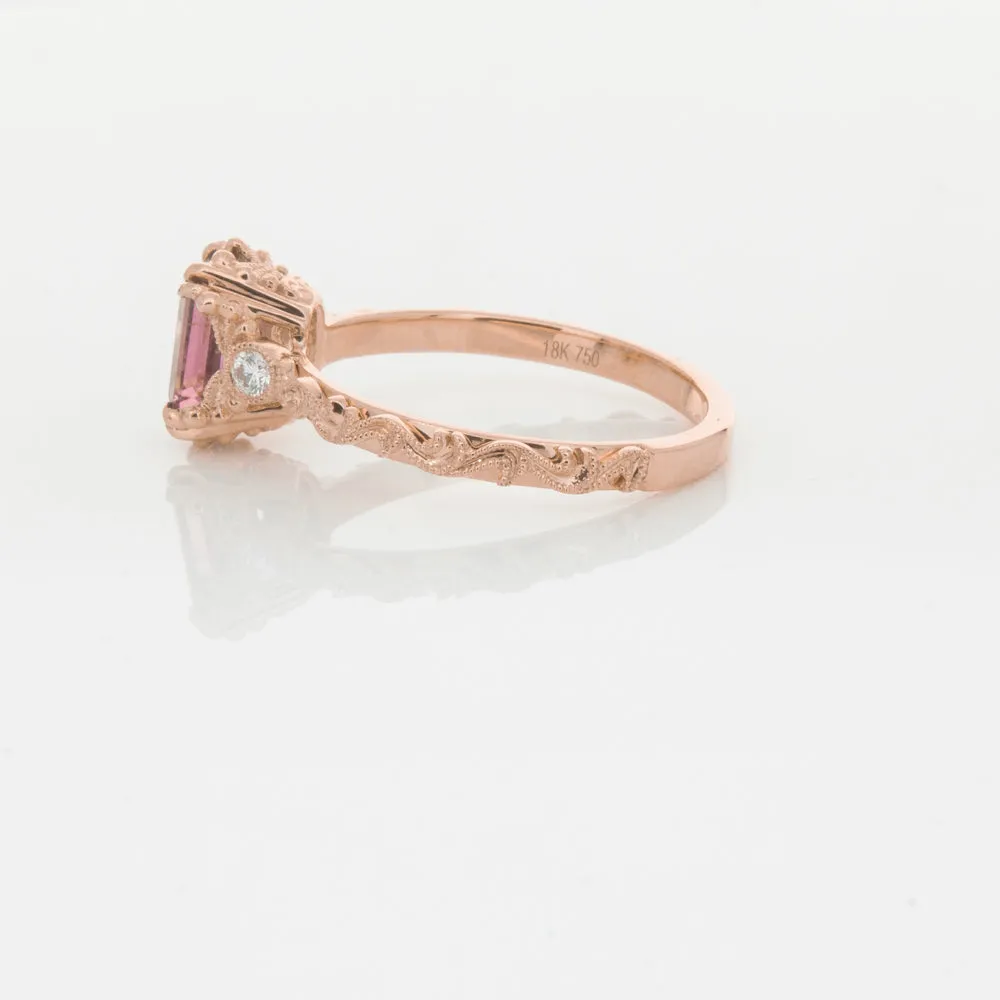 18ct Rose Gold Pink Tourmaline & Diamond Romanov Ring