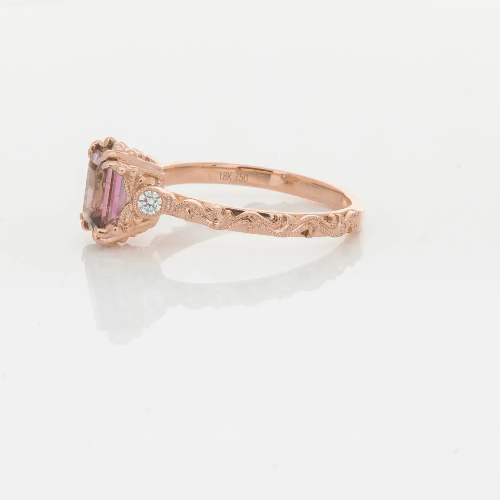 18ct Rose Gold Pink Tourmaline & Diamond Romanov Ring