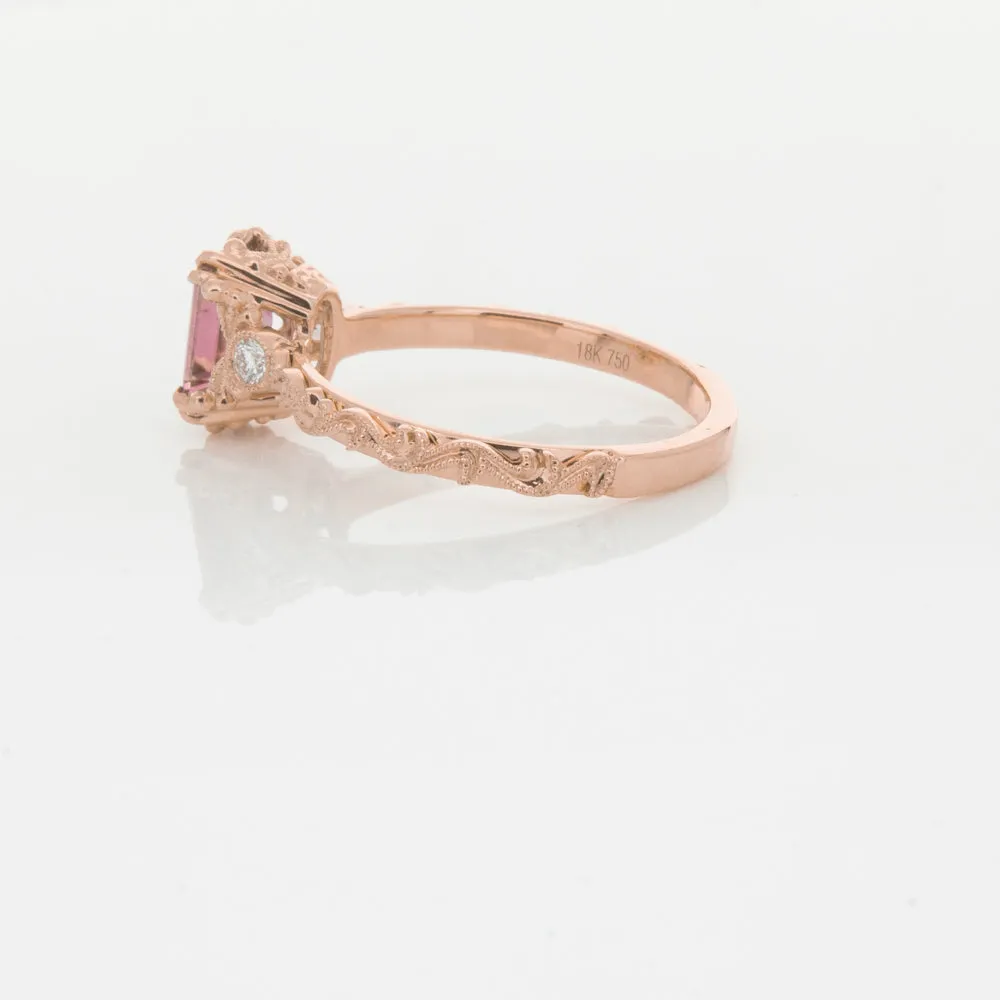18ct Rose Gold Pink Tourmaline & Diamond Romanov Ring