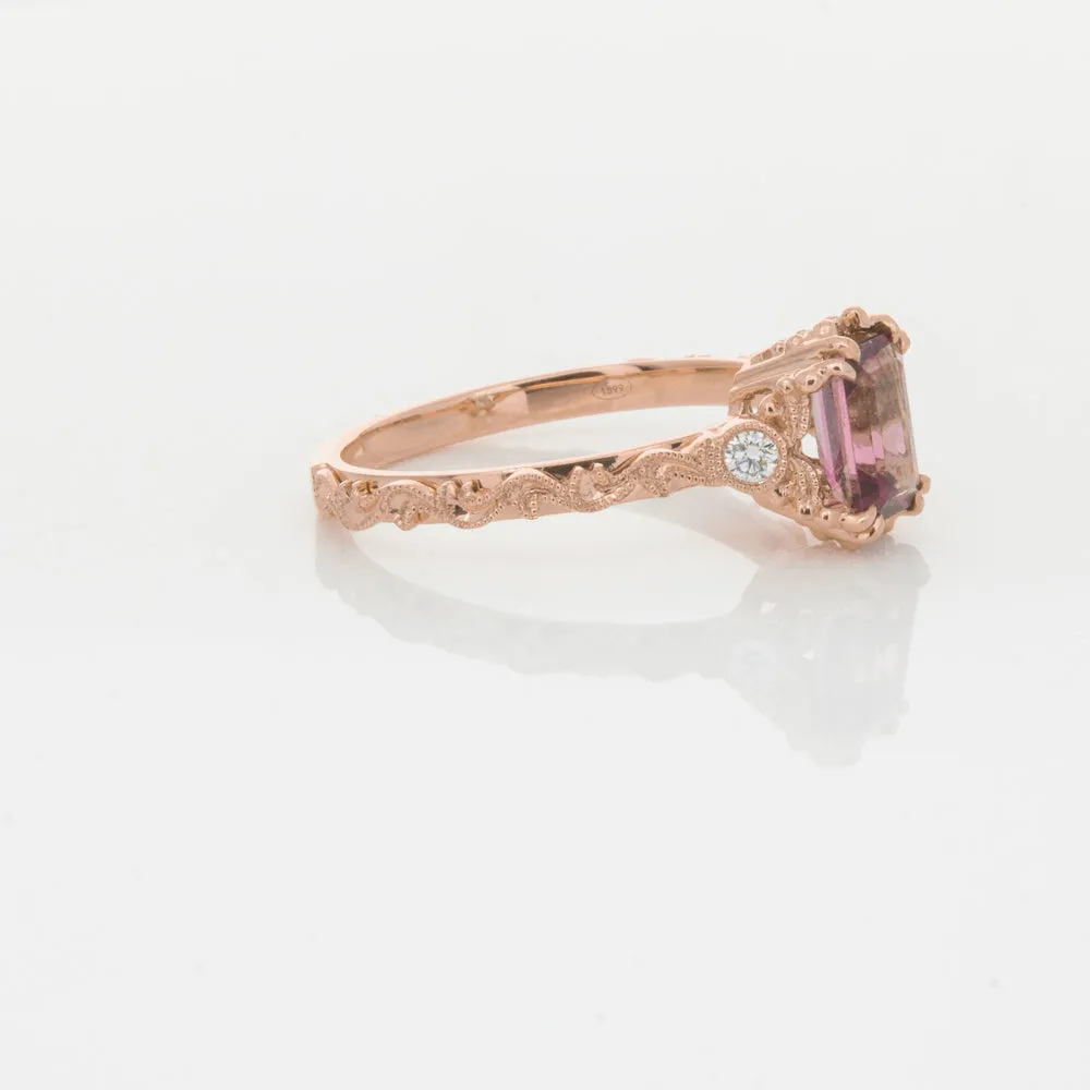 18ct Rose Gold Pink Tourmaline & Diamond Romanov Ring