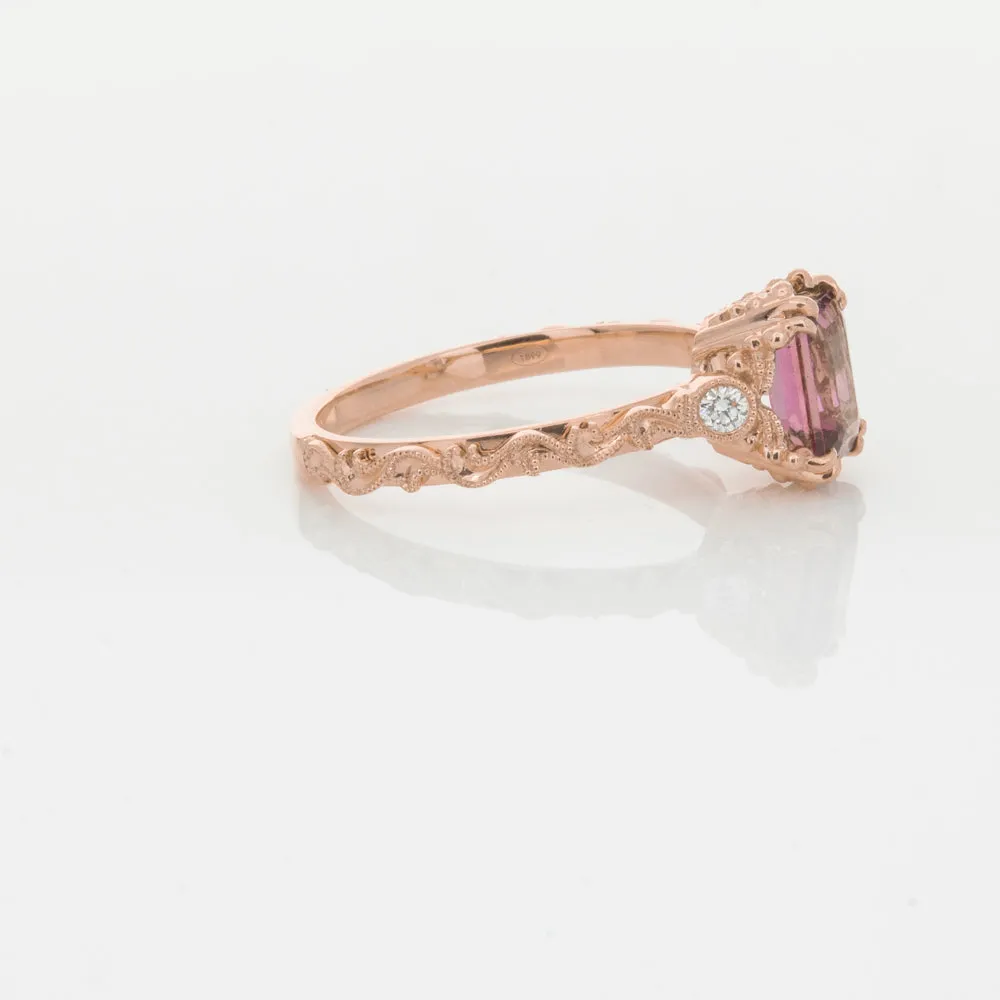 18ct Rose Gold Pink Tourmaline & Diamond Romanov Ring
